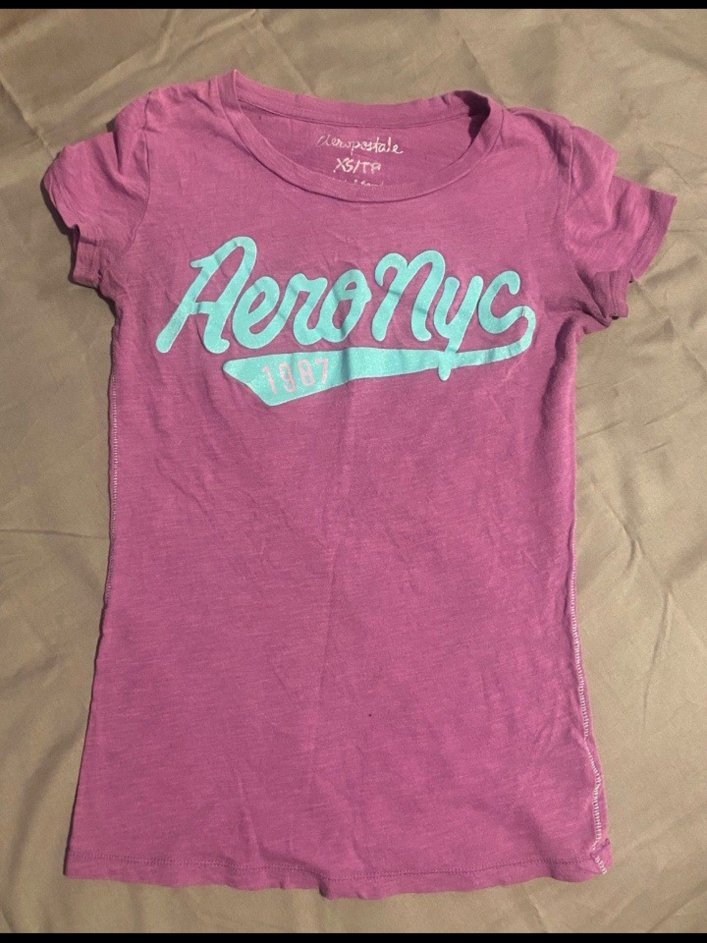 Aeropostale Girls Pink Tee with Aqua AeroNYC Script